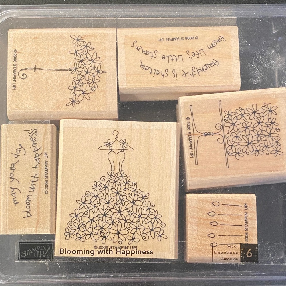 Stampin' Up! Blooming Happiness Wood Mounted Floral Stamp Cake Dress Birthday